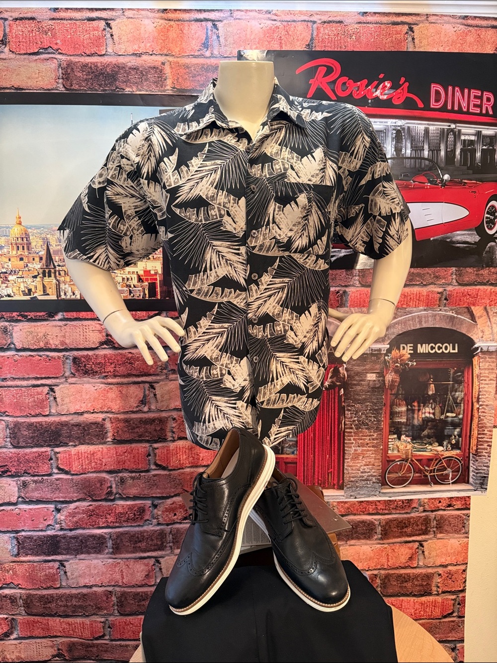 Van Heusen Black and Beige Abstract Silk Shirt